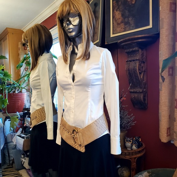 Vintage Italian Wide Leather Belt Beige Reptile Embossed D-Ring - Picture 16 of 16